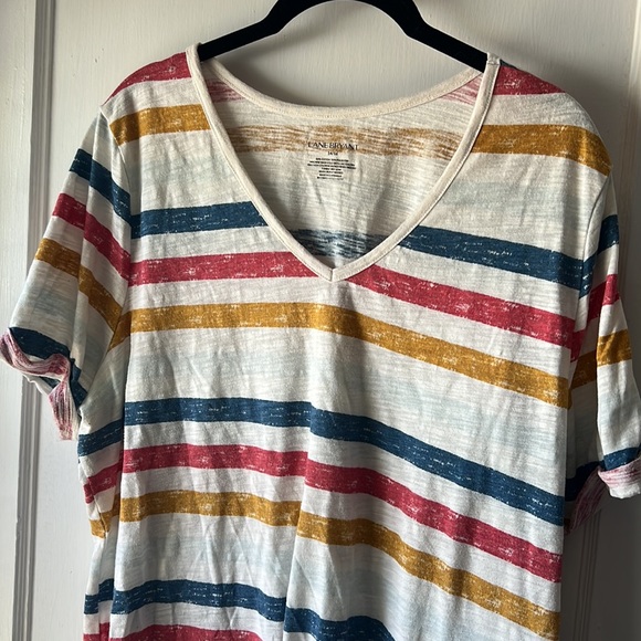 Lane Bryant multi-color stripe v-neck t-shirt - Picture 3 of 6